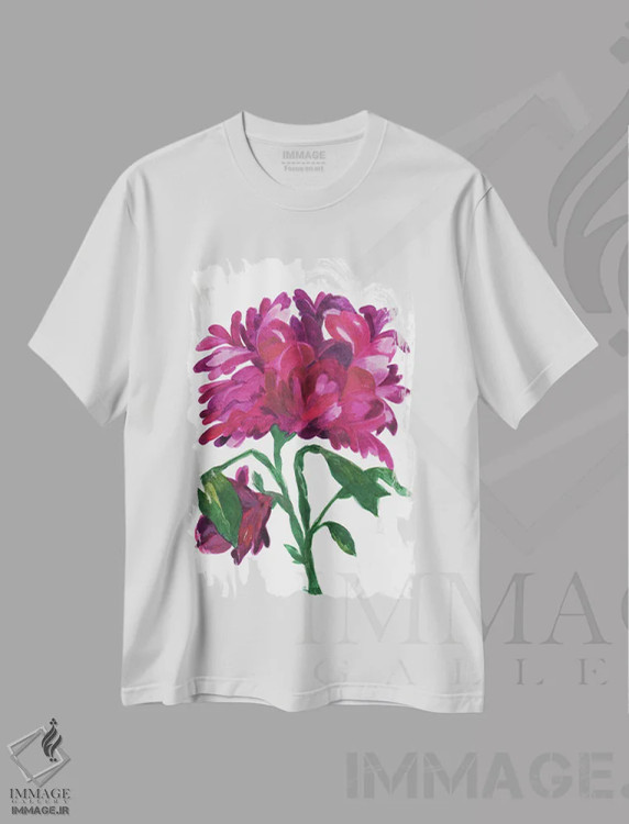 تیشرت سفید طرح دار زینیا بنفش وحشی، دکور معاصر اثر کیم پارکر | فروشگاه ایماژ