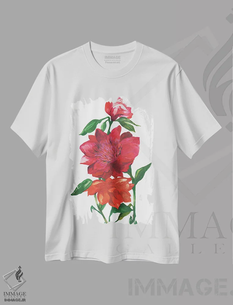 تیشرت سفید طرح دار سه گل رز وحشی، دکور معاصر اثر کیم پارکر | immage.ir