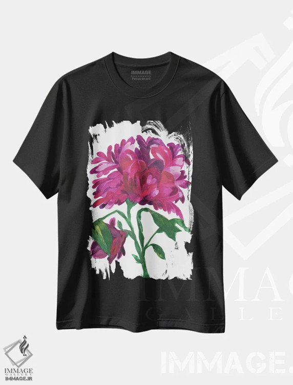 تیشرت مشکی طرح دار زینیا بنفش وحشی، دکور معاصر اثر کیم پارکر | immage.ir