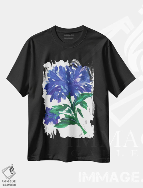 تیشرت مشکی طرح دار زینیاهای آبی سلطنتی، دکور معاصر اثر کیم پارکر | immage.ir