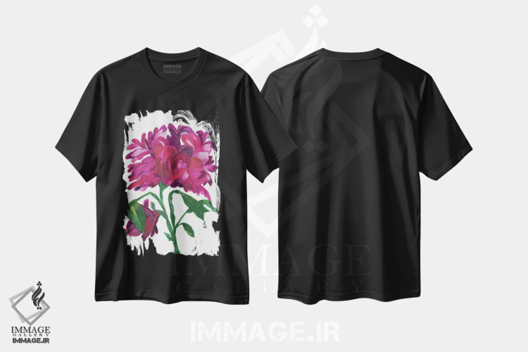 تیشرت مشکی طرح دار زینیا بنفش وحشی، دکور معاصر اثر کیم پارکر | immage.ir