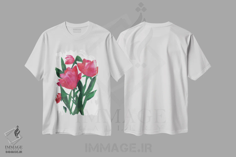 تیشرت سفید طرح دار لاله های صورتی، دکور معاصر اثر کیم پارکر | immage.ir
