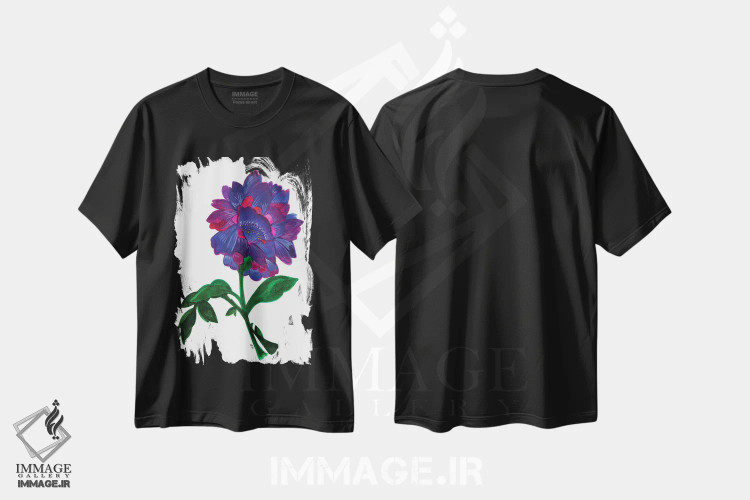 تیشرت مشکی طرح دار نیلوفر آبی بنفش، دکور معاصر اثر کیم پارکر | immage.ir