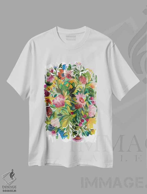 تیشرت سفید طرح دار گل کیم پارکر ۳۴۳۸، دکور معاصر اثر کیم پارکر | فروشگاه ایماژ
