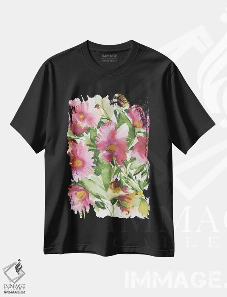 تیشرت مشکی طرح دار دسته گل ونسا، دکور معاصر اثر کیم پارکر | فروشگاه ایماژ