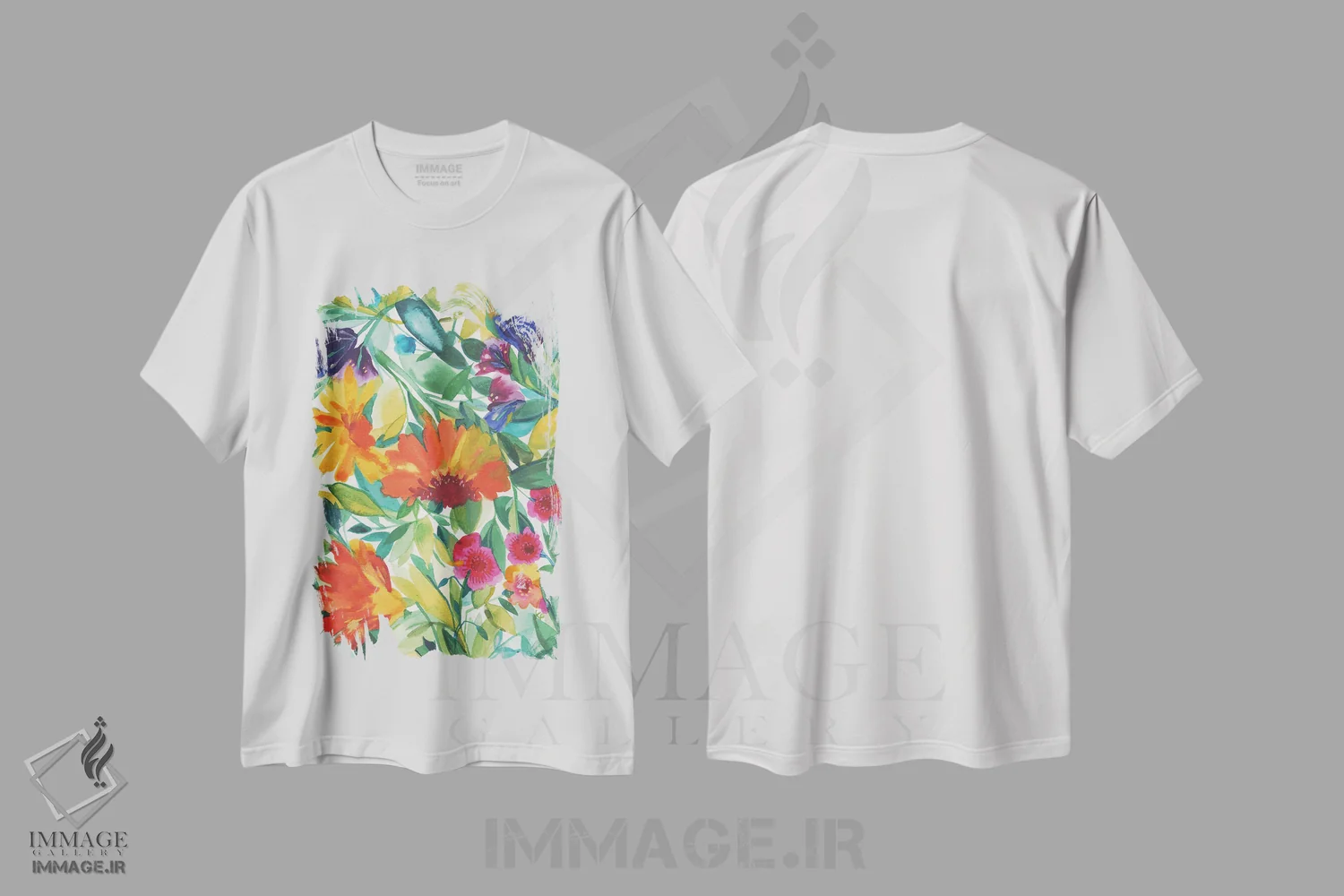 تیشرت سفید طرح دار زینیاهای نارنجی، دکور معاصر اثر کیم پارکر | فروشگاه ایماژ