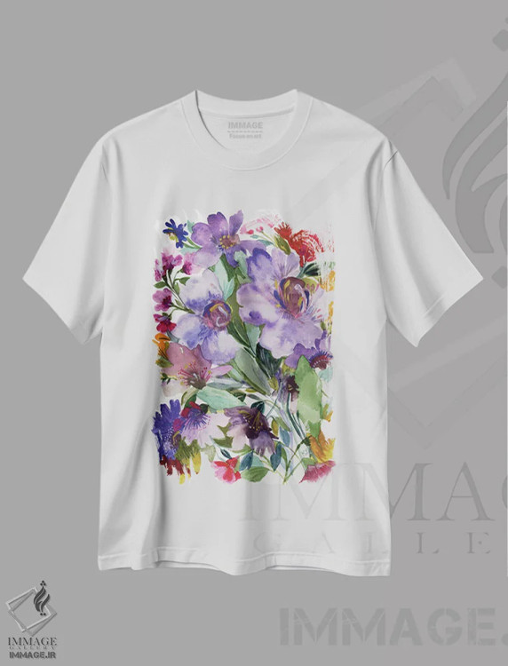 تیشرت سفید طرح دار کلماتیس بنفش، دکور معاصر اثر کیم پارکر | immage.ir