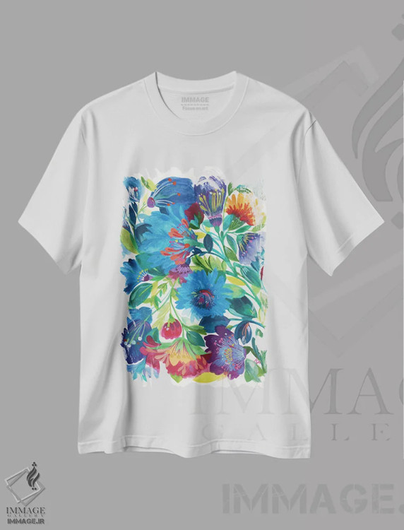 تیشرت سفید طرح دار زینیاهای کبالت، دکور معاصر اثر کیم پارکر | فروشگاه ایماژ