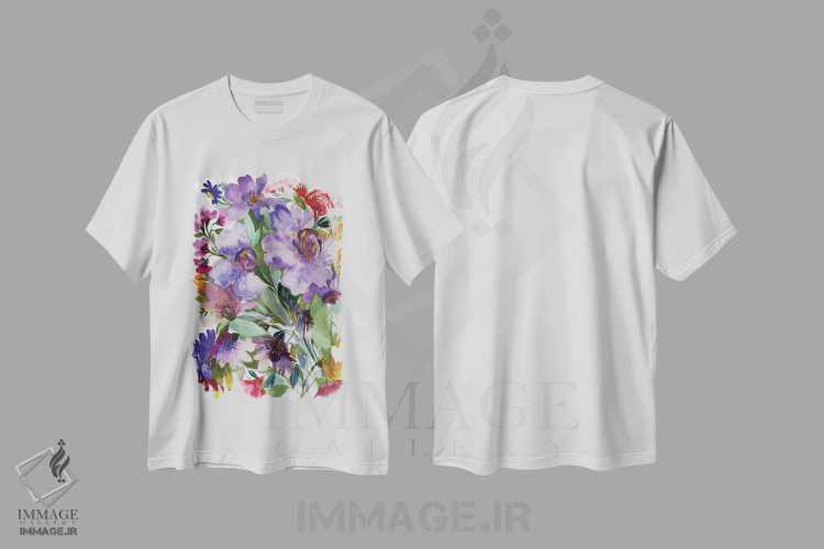 تیشرت سفید طرح دار کلماتیس بنفش، دکور معاصر اثر کیم پارکر | immage.ir