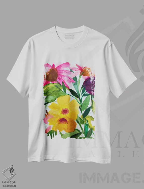 تیشرت سفید طرح دار باغ لاله II، دکور معاصر اثر کیم پارکر | فروشگاه ایماژ