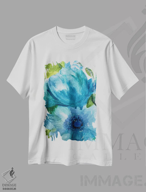 تیشرت سفید طرح دار جزئیات باغ آبی I، دکور معاصر اثر کیم پارکر | immage.ir