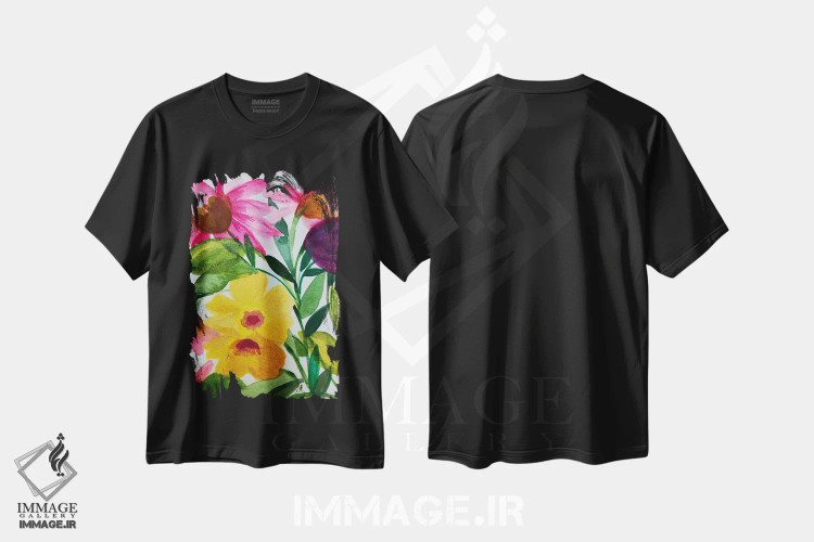 تیشرت مشکی طرح دار باغ لاله II، دکور معاصر اثر کیم پارکر | immage.ir