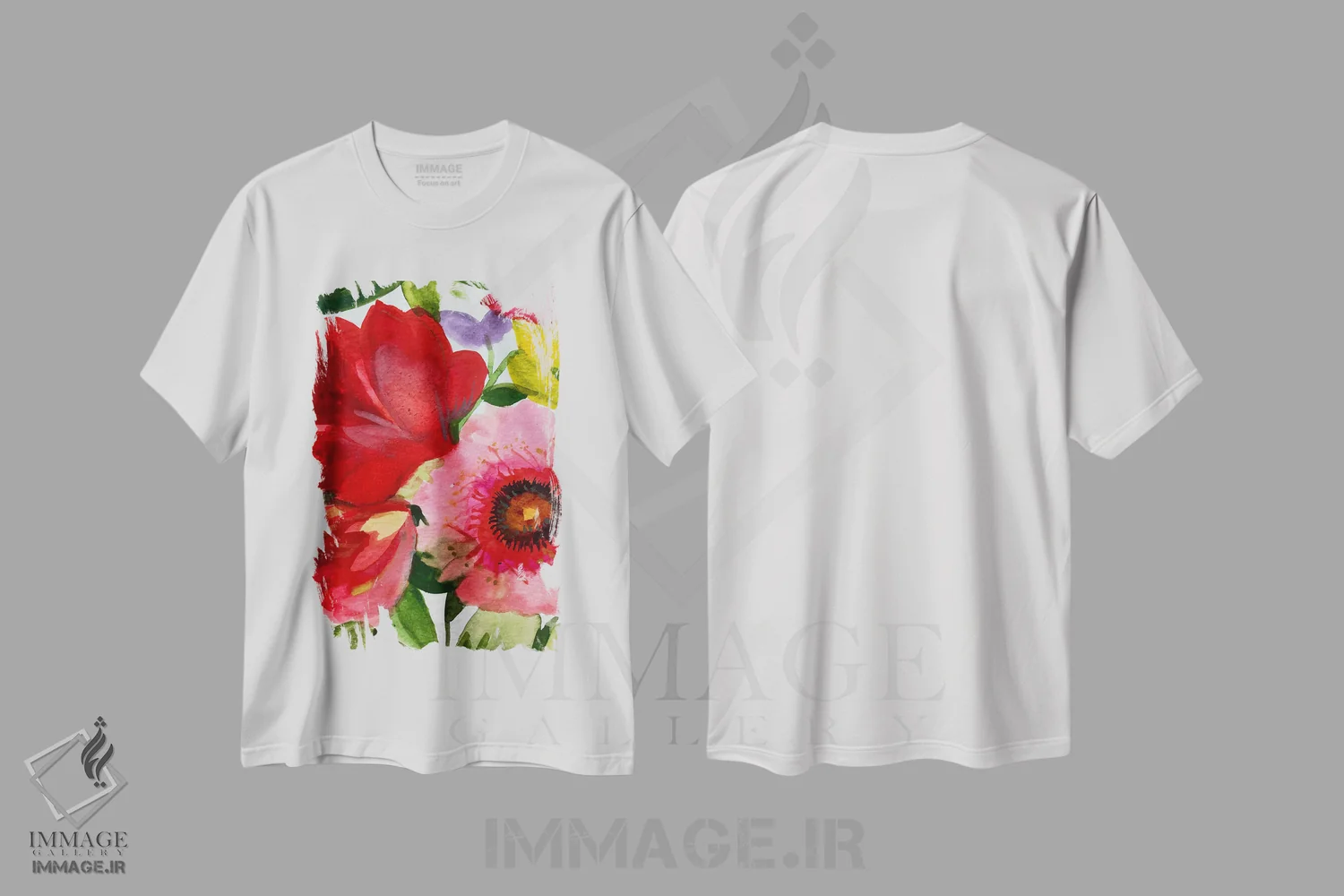 تیشرت سفید طرح دار زینیای صورتی و لاله سرخ، دکور معاصر اثر کیم پارکر | immage.ir