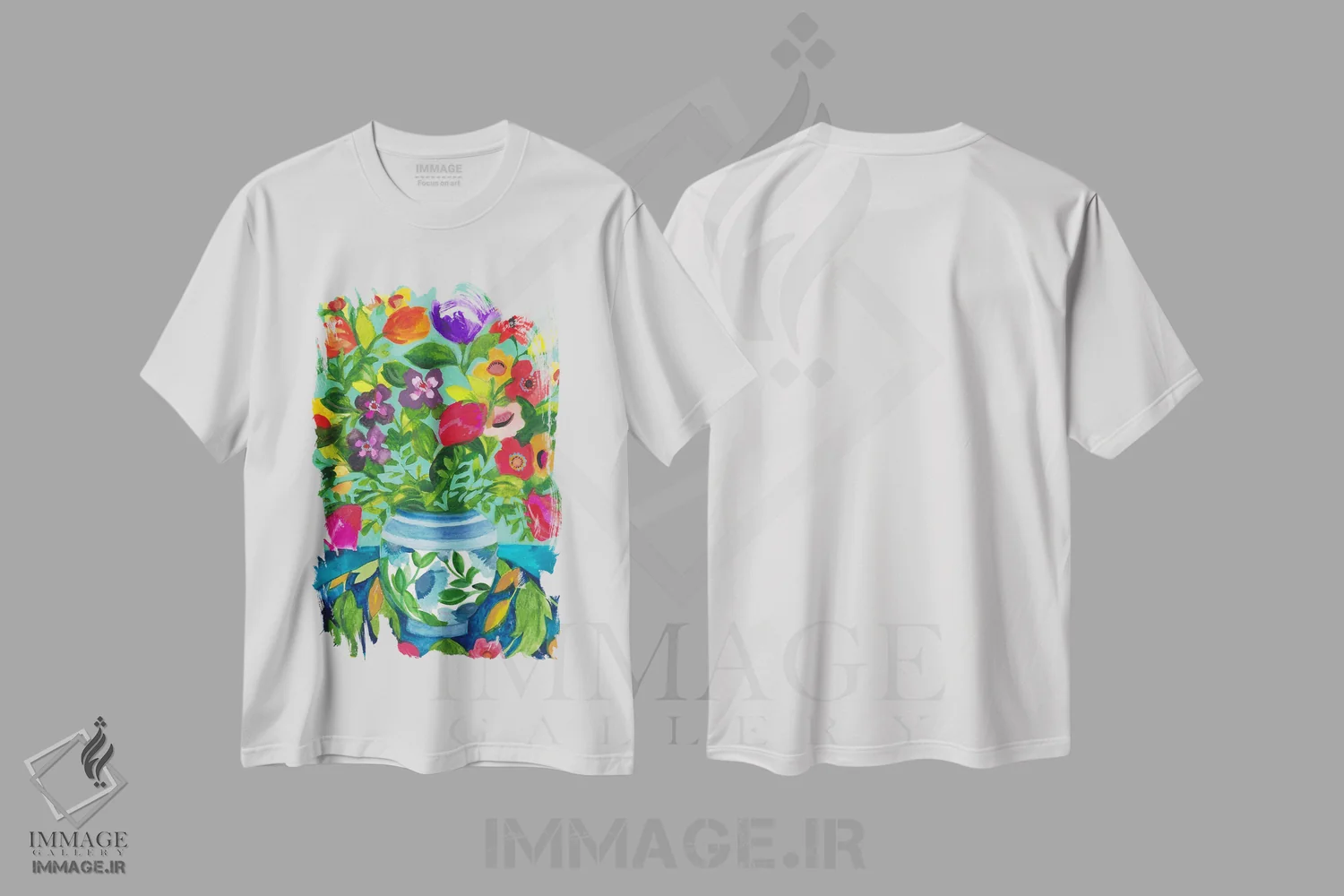 تیشرت سفید طرح دار اتاق آبی، دکور معاصر اثر کیم پارکر | فروشگاه ایماژ