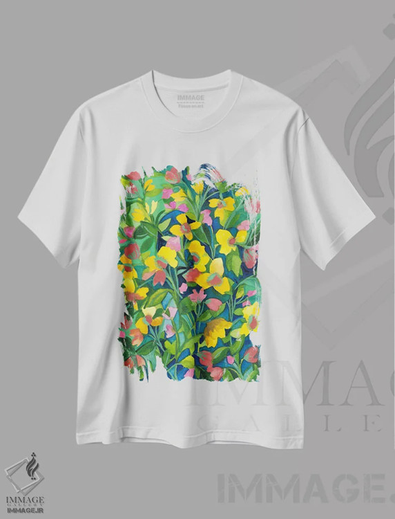 تیشرت سفید طرح دار شقایق های ژاپنی II، دکور آسیایی اثر کیم پارکر | فروشگاه ایماژ