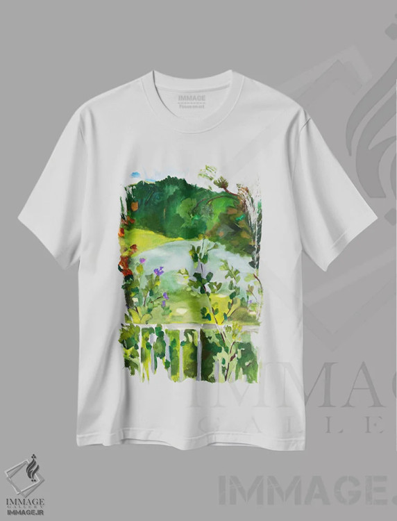 تیشرت سفید طرح دار ختمی کنار دریاچه، آبستره اثر کیم پارکر | immage.ir