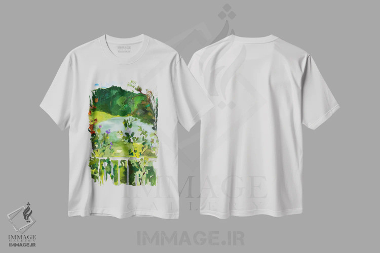 تیشرت سفید طرح دار ختمی کنار دریاچه، آبستره اثر کیم پارکر | immage.ir