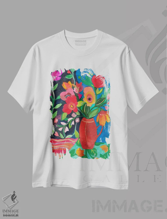 تیشرت سفید طرح دار شال کولی، دکور معاصر اثر کیم پارکر | immage.ir