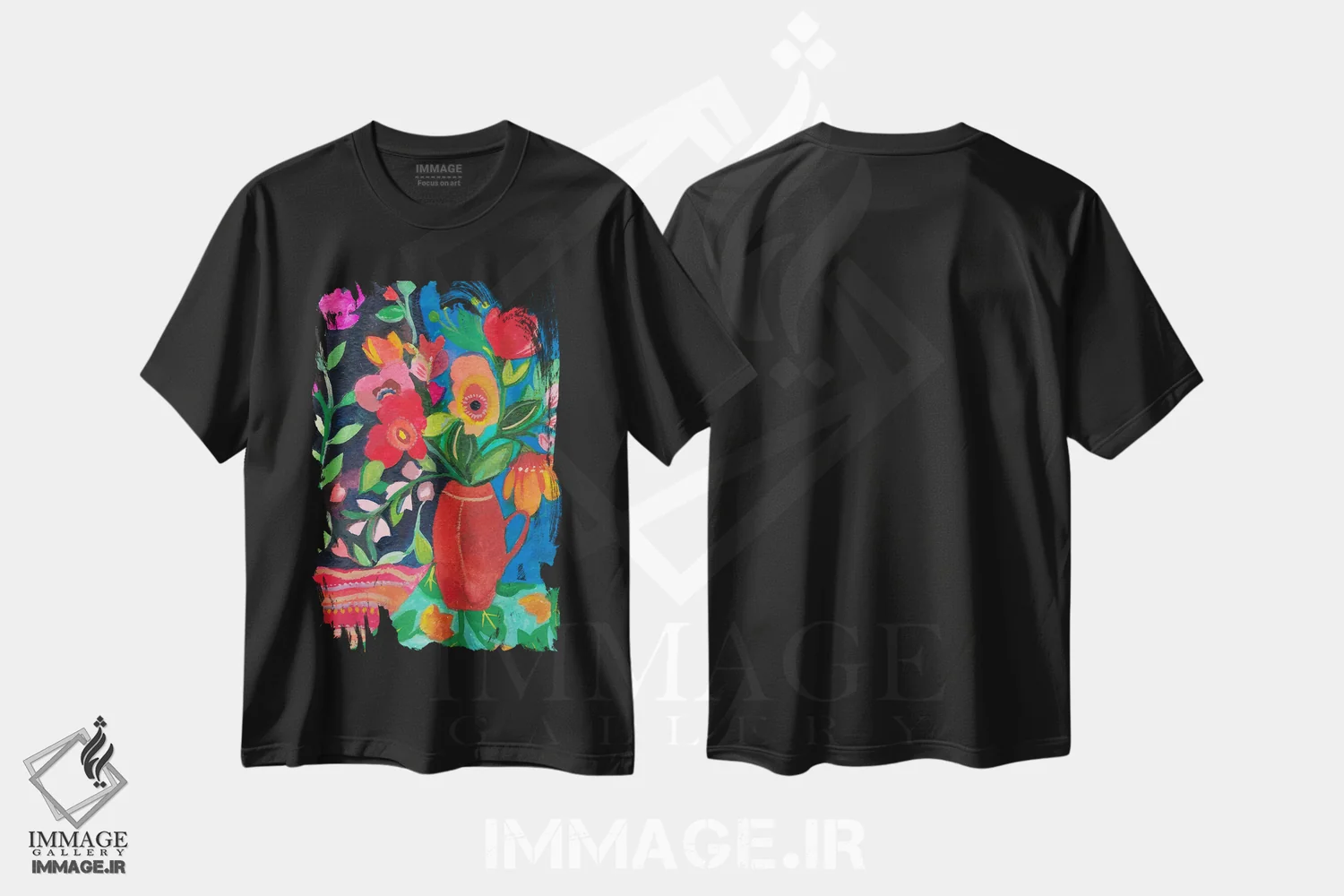 تیشرت مشکی طرح دار شال کولی، دکور معاصر اثر کیم پارکر | فروشگاه ایماژ