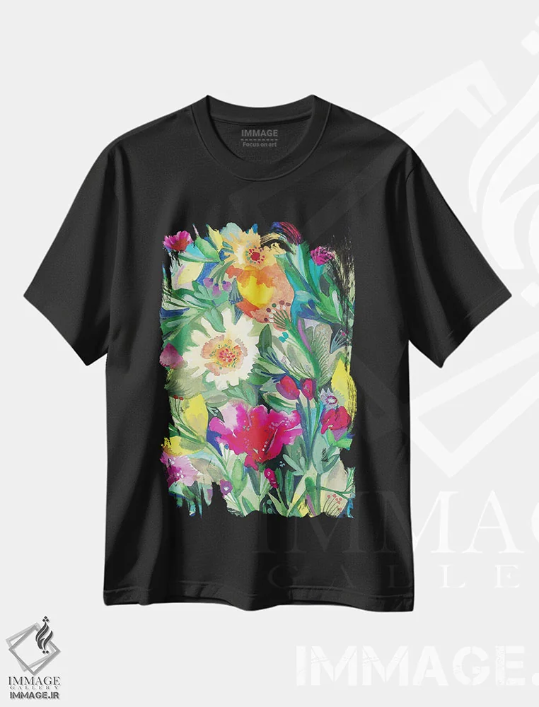 تیشرت مشکی طرح دار گل های وحشی، مدیوم اثر کیم پارکر | فروشگاه ایماژ