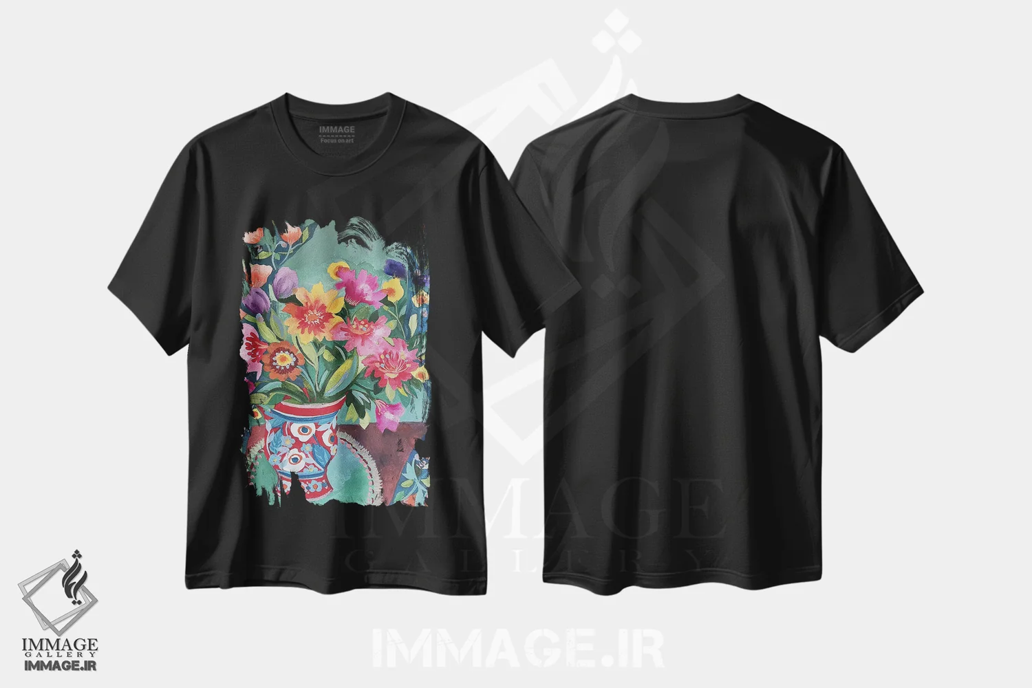 تیشرت مشکی طرح دار گلدان قرمز، مدیوم اثر کیم پارکر | فروشگاه ایماژ
