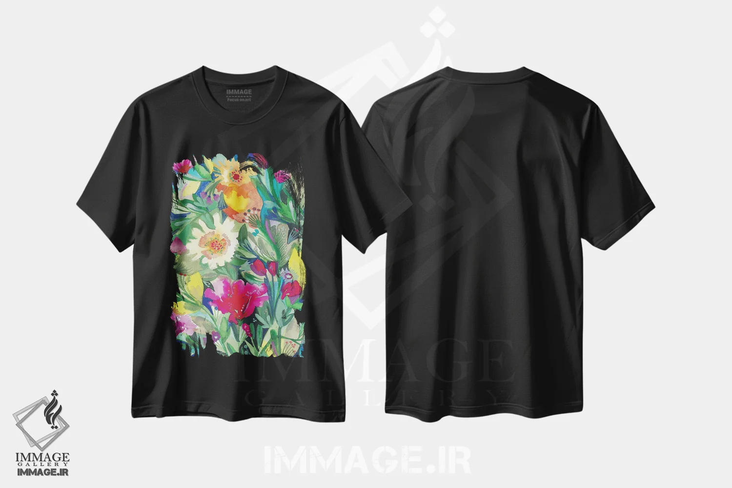 تیشرت مشکی طرح دار گل های وحشی، مدیوم اثر کیم پارکر | فروشگاه ایماژ