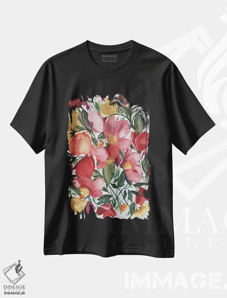 تیشرت مشکی طرح دار شقایق های سرخ اثر کیم پارکر | فروشگاه ایماژ