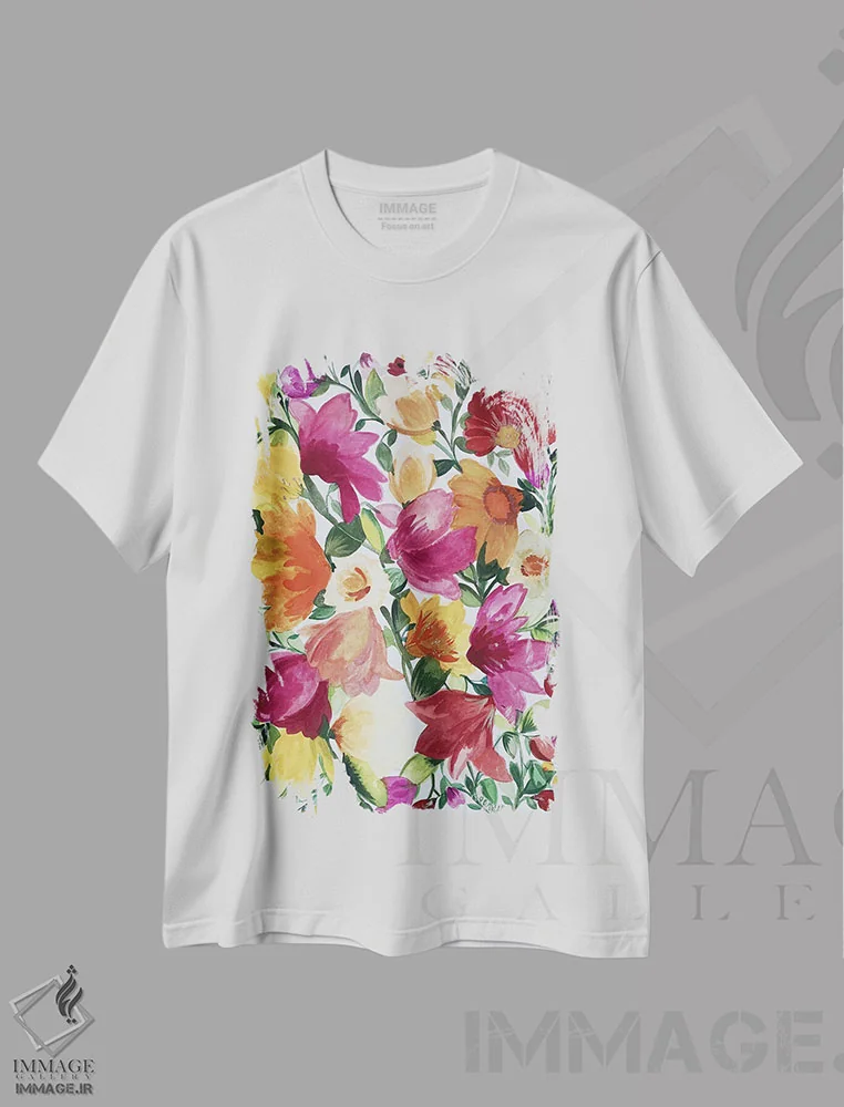 تیشرت سفید طرح دار دسته گل قرمز سیر اثر کیم پارکر | فروشگاه ایماژ