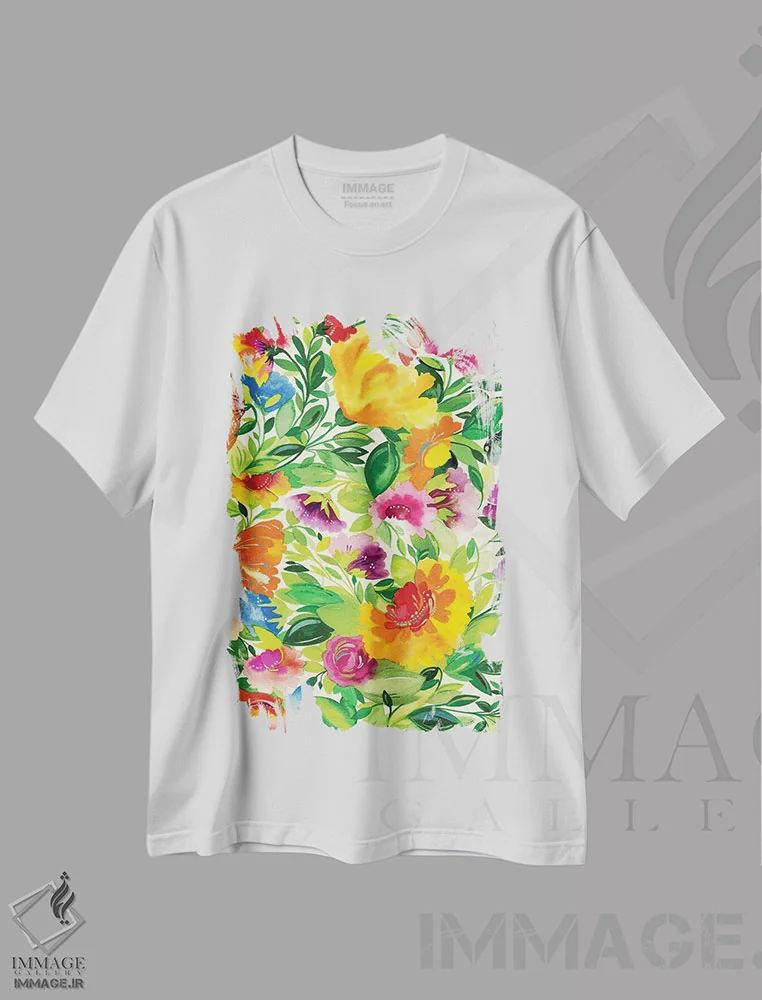 تیشرت سفید طرح دار دسته گل ژوئیه، تزئینی اثر کیم پارکر | فروشگاه ایماژ
