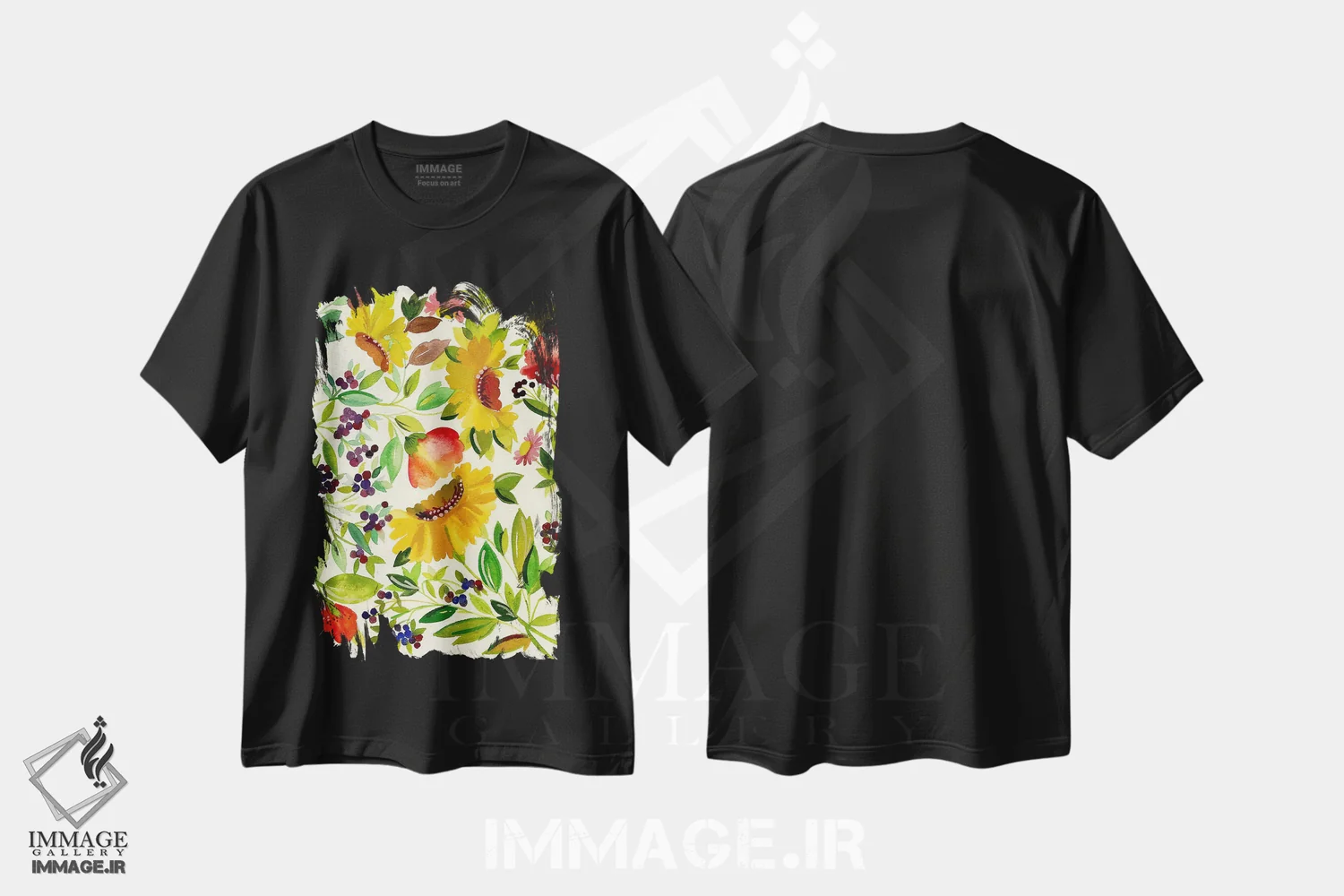تیشرت مشکی طرح دار گل های آفتابگردان، تزئینی اثر کیم پارکر | فروشگاه ایماژ