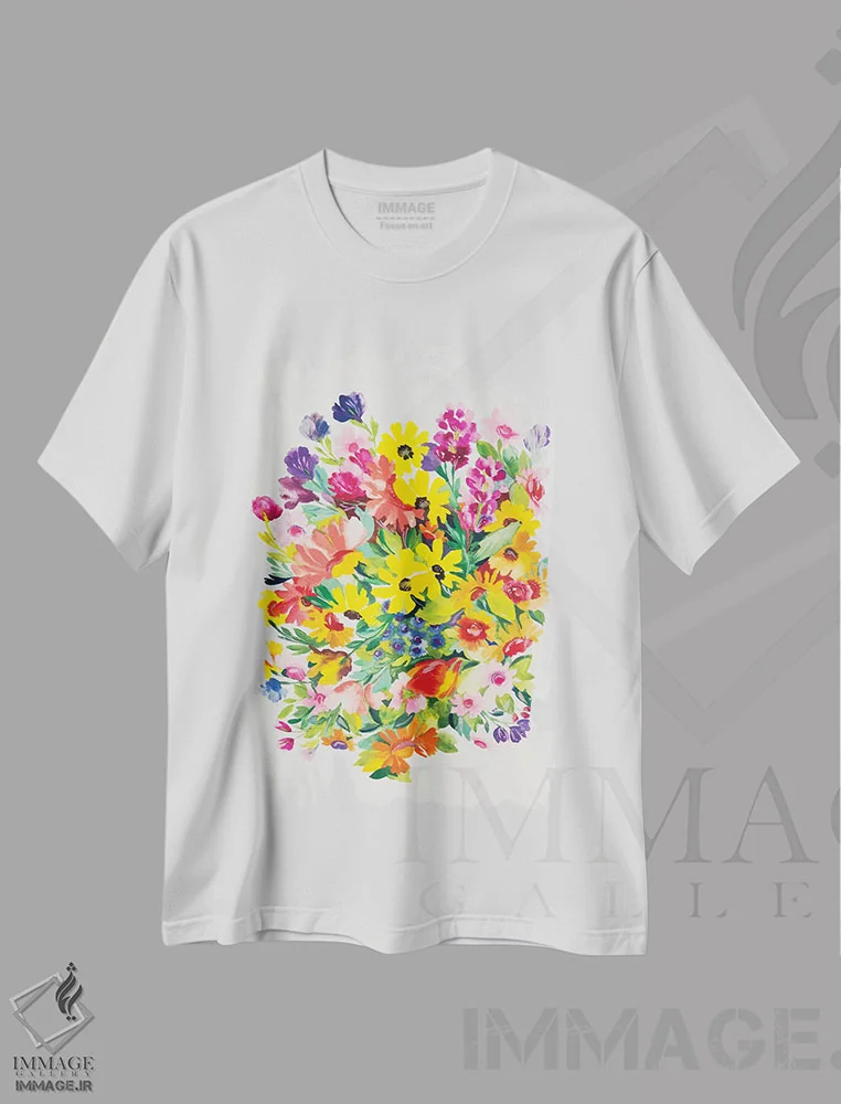 تیشرت سفید طرح دار گل میمون و زینیاها، تزئینی اثر کیم پارکر | فروشگاه ایماژ