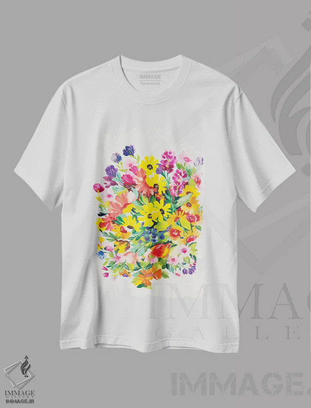تیشرت سفید طرح دار گل میمون و زینیاها، تزئینی اثر کیم پارکر | فروشگاه ایماژ