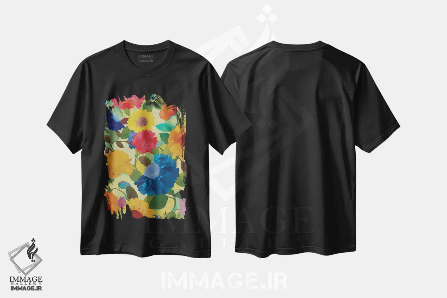 تیشرت مشکی طرح دار گل های عاشقانه II، هنر فاخر معاصر اثر کیم پارکر | فروشگاه ایماژ
