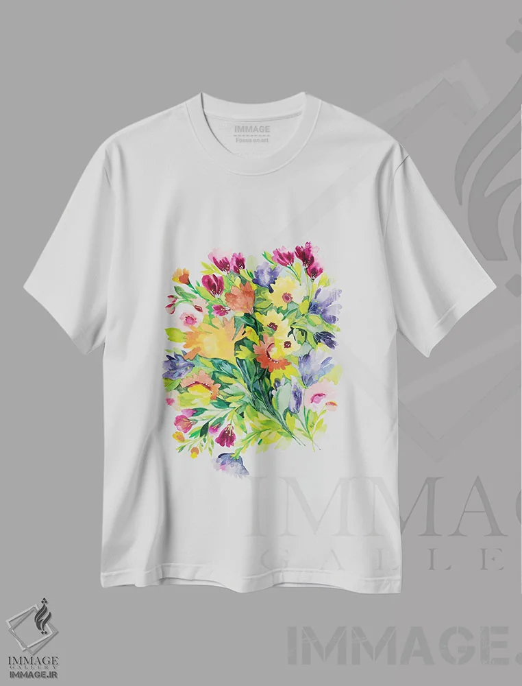 تیشرت سفید طرح دار دسته گل پاییزی، تزئینی اثر کیم پارکر | فروشگاه ایماژ