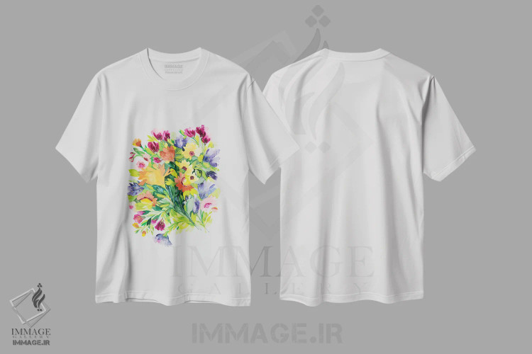 تیشرت سفید طرح دار دسته گل پاییزی، تزئینی اثر کیم پارکر | فروشگاه ایماژ