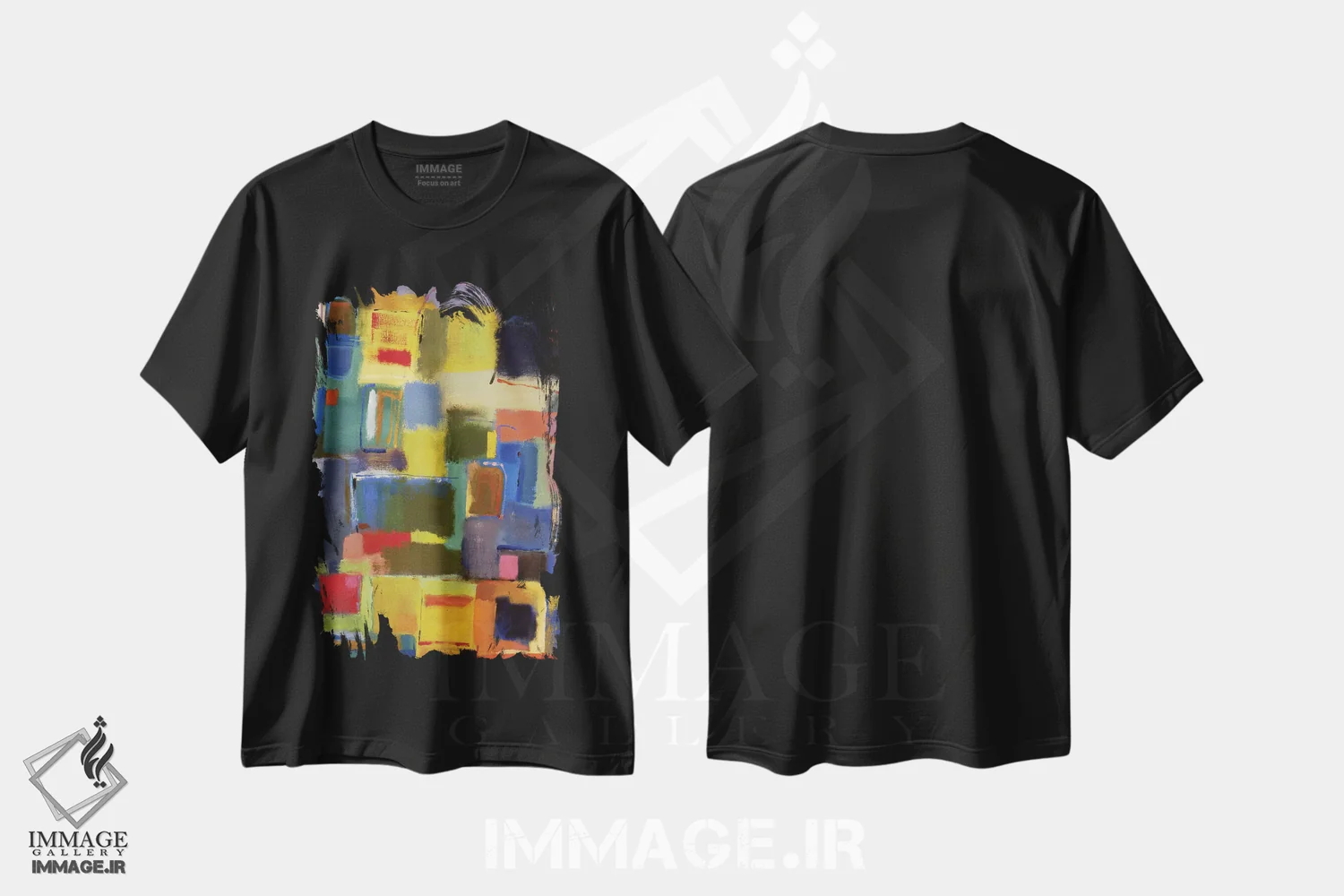 تیشرت مشکی طرح دار جستار رنگی با خاکستری اثر کیم پارکر | immage.ir