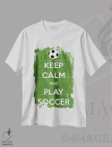 تیشرت سفید طرح دار آرام باش و فوتبال بازی کن، تزئینی اثر فایو بای فایو کالکتیو | فروشگاه ایماژ