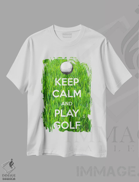 تیشرت سفید طرح دار آرام باش و گلف بازی کن، تزئینی اثر فایو بای فایو کالکتیو | immage.ir
