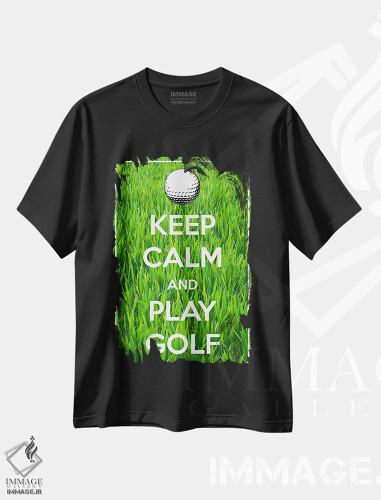 تیشرت مشکی طرح دار آرام باش و گلف بازی کن، تزئینی اثر فایو بای فایو کالکتیو | فروشگاه ایماژ