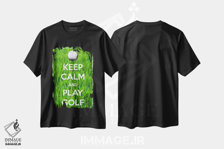 تیشرت مشکی طرح دار آرام باش و گلف بازی کن، تزئینی اثر فایو بای فایو کالکتیو | فروشگاه ایماژ