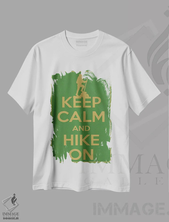 تیشرت سفید طرح دار آرام باش و به کوهنوردی ادامه بده، تزئینی اثر فایو بای فایو کالکتیو | immage.ir