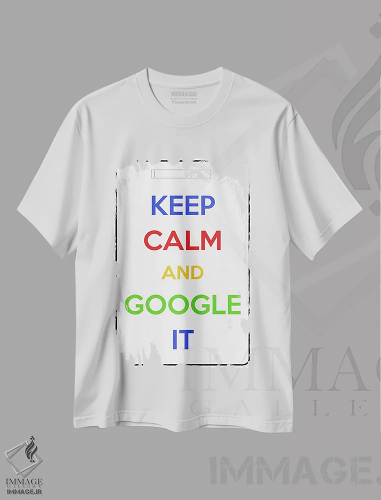 تیشرت سفید طرح دار آرام باش و در گوگل جستجو کن، تزئینی اثر فایو بای فایو کالکتیو | فروشگاه ایماژ