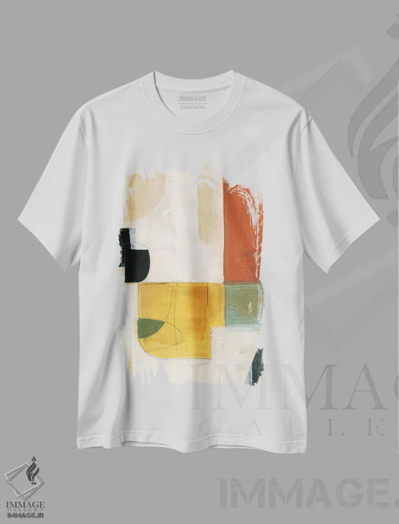 تیشرت سفید طرح دار گفت وگوها IV، آبستره اثر کیپی لئونارد | فروشگاه ایماژ