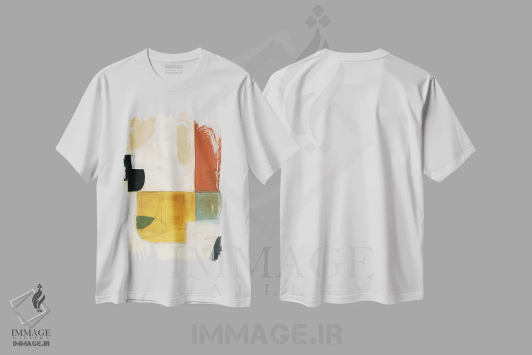 تیشرت سفید طرح دار گفت وگوها IV، آبستره اثر کیپی لئونارد | فروشگاه ایماژ