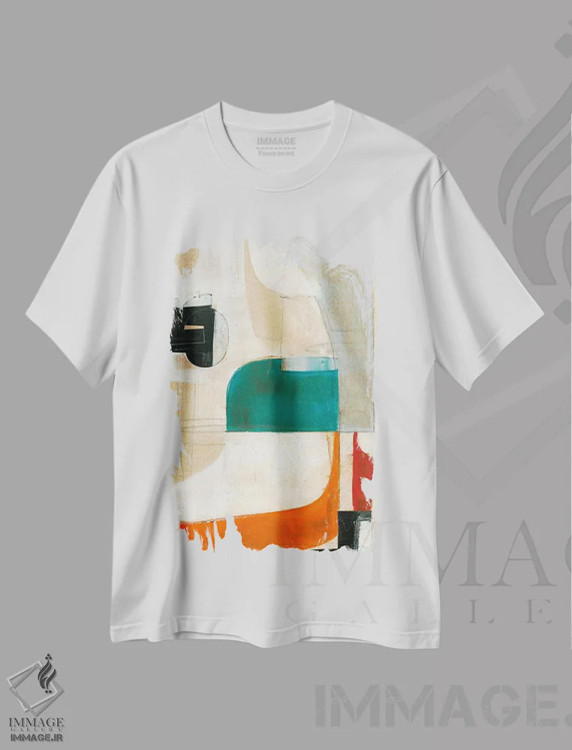 تیشرت سفید طرح دار گفت وگوها VI، آبستره اثر کیپی لئونارد | immage.ir