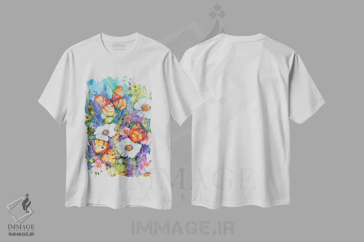 تیشرت سفید طرح دار باغ پروانه ها، تزئینی اثر کاتلین پار مک کنا | immage.ir