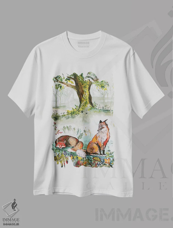 تیشرت سفید طرح دار روباه ها، تزئینی اثر کارلی پرولد | فروشگاه ایماژ