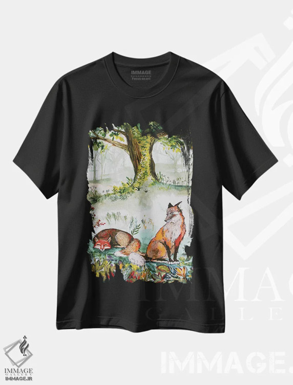 تیشرت مشکی طرح دار روباه ها، تزئینی اثر کارلی پرولد | immage.ir