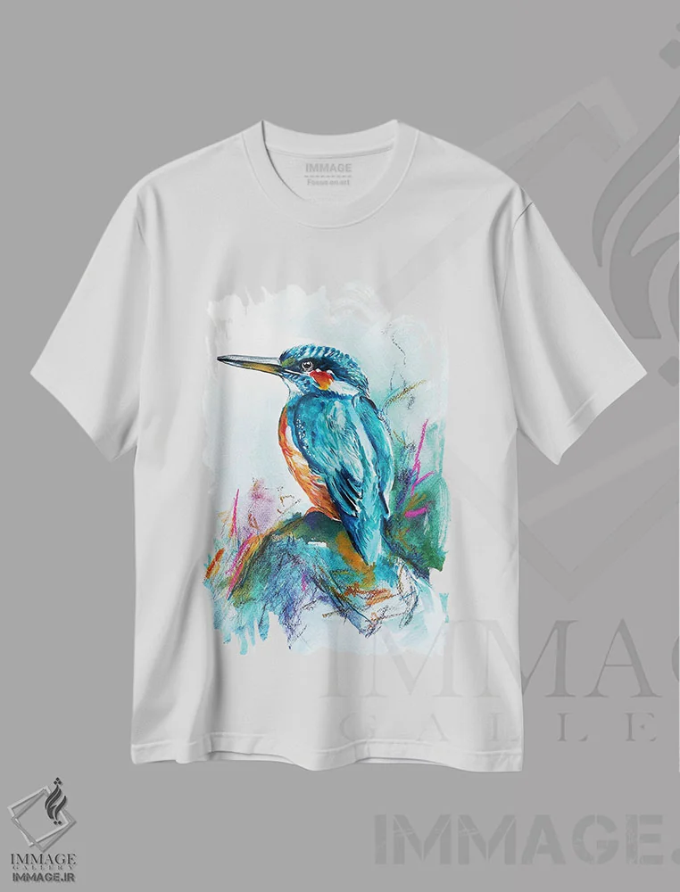 تیشرت سفید طرح دار مرغ ماهی خوار، تزئینی اثر کارلی پرولد | فروشگاه ایماژ