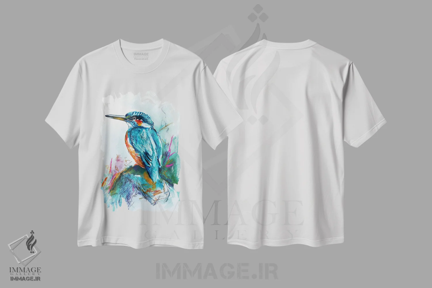 تیشرت سفید طرح دار مرغ ماهی خوار، تزئینی اثر کارلی پرولد | فروشگاه ایماژ